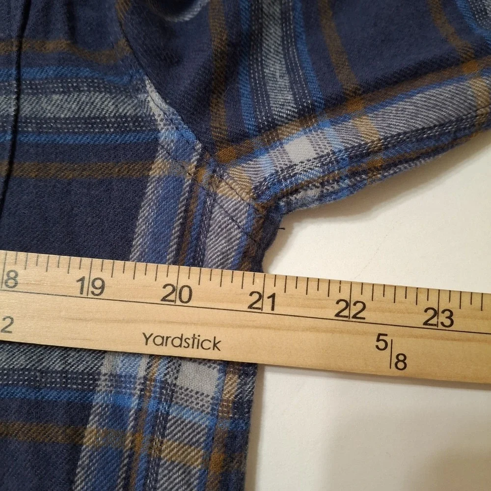 Eddie Bauer Shirt Mens Medium Insignia Blue Canyon Plaid Twill Flannel Button Up